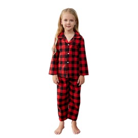 Family Christmas Pjs Matching Sets Plaid Pajamas Long Sleeve Holiday Sleepwear Set for Adults Kids, Red Black, US S