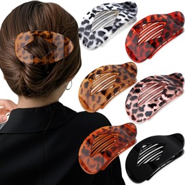 Atoden Large Flat Round Hair Clips Oval Claw Clips for Thick Medium Thin Hair 6Pcs Non Slip Strong Hold Barrettes Duckbill Accessories for Women Girls Leopard Tortoise Shell Color