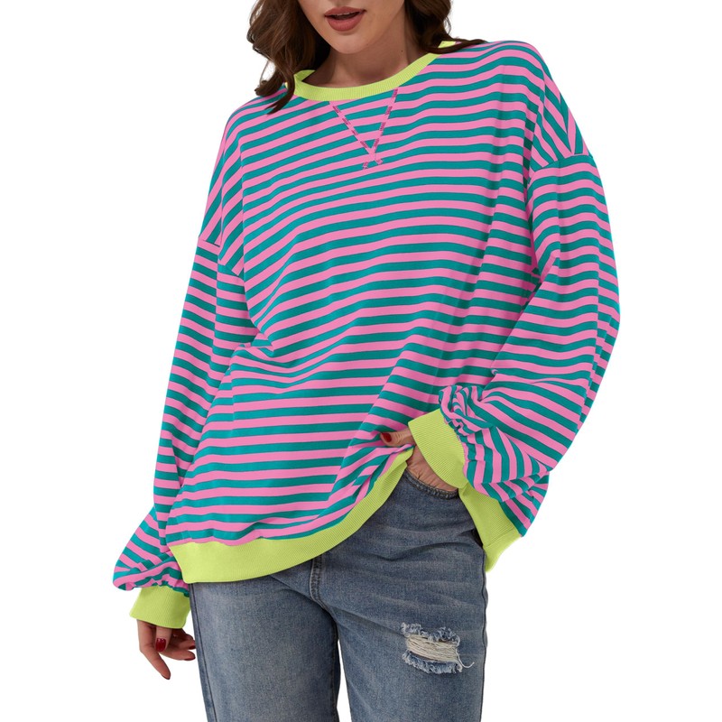 DUOEASE Pullover Women's Striped Oversize Pullover Long Sleeve Autumn Crew