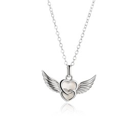 Angel Wings Necklace 925 Sterling Silver with Heart Angel Wings Pendant for Women Ladies Delicate Hearts Love Necklace Friendship Chains Jewellery Gifts for Baby Children Girls Daughter Christening