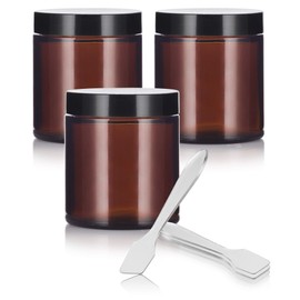 Amber Glass Straight Sided Jar - 4 oz (3 Pack) + Spatulas