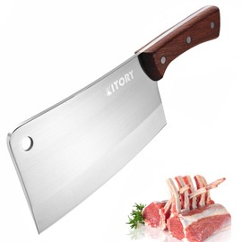 Meat Cleaver, Chinese Chefs Kitchen knife, bone chopper, full tang butcher chopping knife with hanging hole, wooden handle, German Steel, for home and resturant