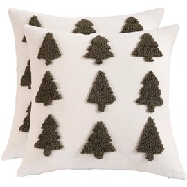 Pack of 2 Christmas Cushion Covers, Green Tufteter Christmas Tree, 45 x 45 cm, Christmas Cushion Cover, Indoor Decorative Cushion Cover for Sofa, Bedroom, Couch, Party, Cushion Covers