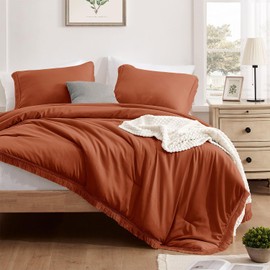 downluxe Queen Comforter Set, 3 Pieces Boho Tassel Bedding Sets, Burnt Orange Comforter Set Queen Size, Soft Fringe Comforter Set for All Seasons (1 Comforter 90" X 90" & 2 Pillowshams)