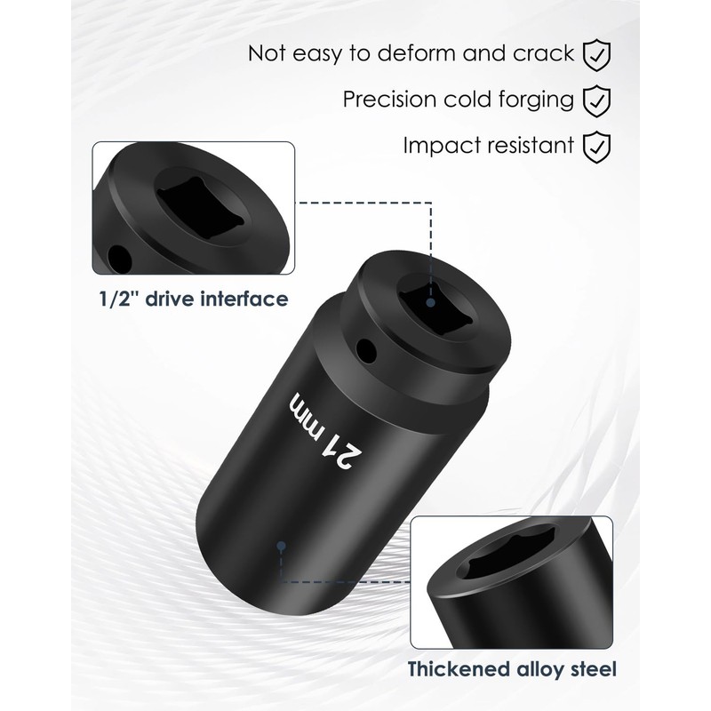 BOQNZN 1/2" Drive Crank Bolt Socket Set, 17MM 19MM 21MM
