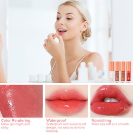 AOOWU Lip Oil and Lip Gloss Set, 4Packs Hydrating Lip Oil Set, Non-sticky Plumping Lip Oil Tinted, Long Lasting Lip Glow Balm Lip Care, Gift For Women and Teenage Girl (02)