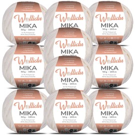 Wollidu Mika Knitting and Crochet Yarn, 51% Polyacrylic, 49% Cotton, 10 x 50 g/165 m, Oeko-Tex, Beige