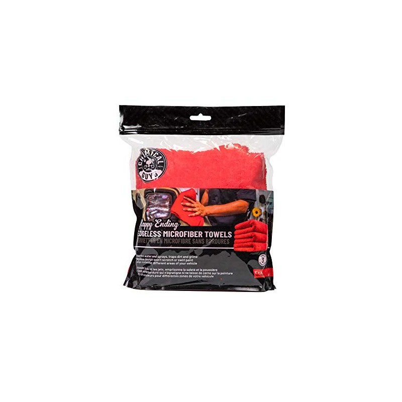 Chemical Guys Toalla de Microfibra sin Bordes, roja, 16" x