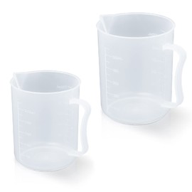 Cilindro medidor transparente, vaso medidor de plástico graduado con asa para cocina, laboratorio, 250 ml, 500 ml, 2 piezas