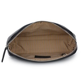 Women's Leather Cosmetic Bag - Medium Travel Makeup Pouch - Make-Up Case (Black)