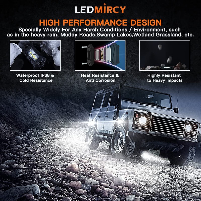 LEDMIRCY R3 White LED Rock Lights Kit 12PCS with Switch