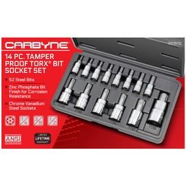 CARBYNE 14-Piece Tamper-Resistant Torx Bit Socket Set, TT8 to TT60 Sizes, S2 Steel Bits, Cr-V Sockets, Durable Case | 1/4, 3/8, & 1/2 in. Drive • From a Family-Run Tool Company Based in the U.S.A.