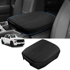 Sze Center Console Cover for Chevy Silverado GMC Sierra 2019-2026, Tahoe & Suburban & Yukon 2021-2026, PU Leather Armrest Cover, Floor Console Bucket Seat Only, Anti-Scratch, Black