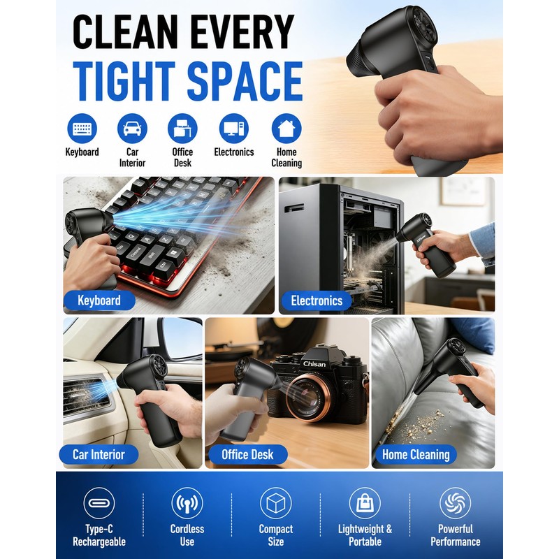 Compressed Air Duster 180000RPM – Super Power Cordless Electric Air