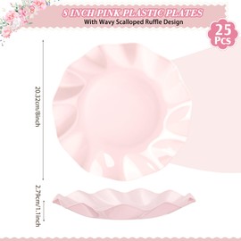 Zhehao 25 Pcs 8 Inch Pink Scalloped Plastic Plates Breakproof Light Weight Dessert Dinner Appetizer Plates for Wedding Baby Shower Bridal Gender Reveal Birthday Pastel Party Supplies