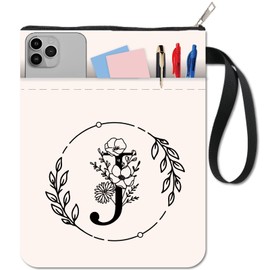 craspire Book Cover with Letter J, White Book Protection, Flower Book Covers for Paperbacks, Washable Fabric Book Cover with Zip and Additional Case Pocket for Book Lovers