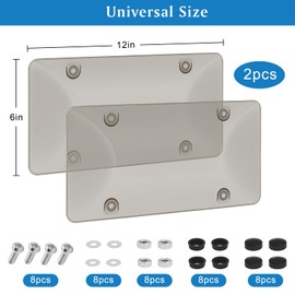 2 Pack Car License Plate Cover HADEEONG Tinted License Plate Protector Bubble Covers 4 Holes License Plate Shield Automotive Exterior Accessories with Bolts Washer Caps for Cars Vehicles