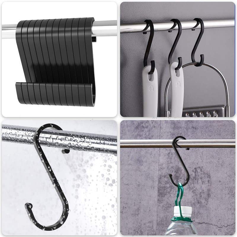 LISOPO S Hooks, Pack of 12 S Hooks Black S-Hook