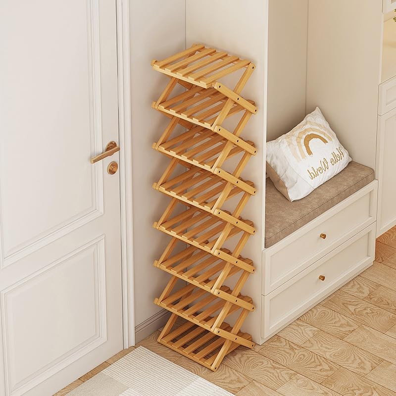 YYW Shoe Rack, Foldable Bamboo Shoes Shelf, Freestanding Shoe Storage