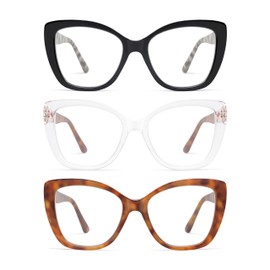 AMOMOMA 3-Pack Trendy Oversized Cat Eye Reading Glasses for Women Stylish Square Blue Light Blocking Readers AM6141 Mix (+1.00 Magnification Strength)