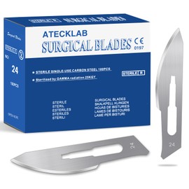 100 - Pack Sharp Carbon - Steel Disposable Scalpel Blades - Individually Packed - for Anatomy, Crafts & Facial Dermaplaning (#24)