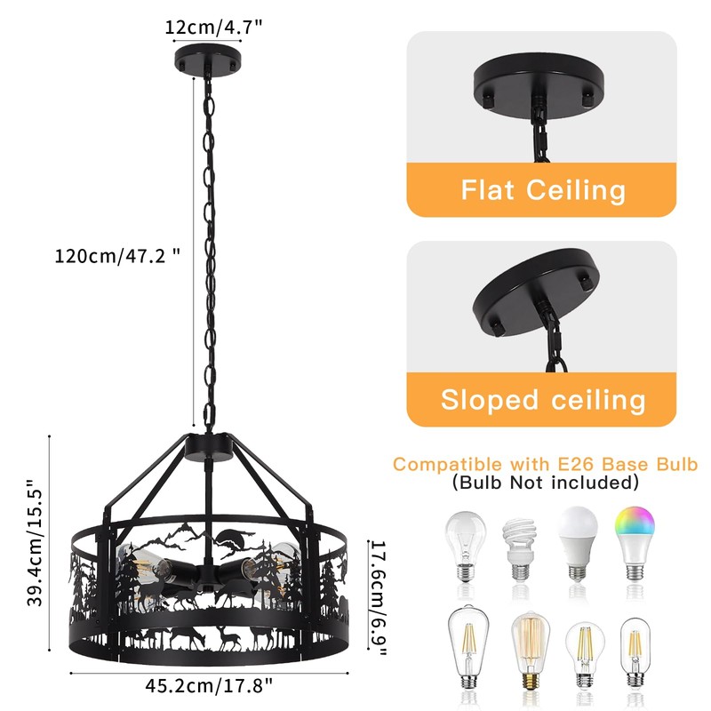 Monaxon Rustic Farmhouse Chandelier with Bear and Deer Design, 4-Light