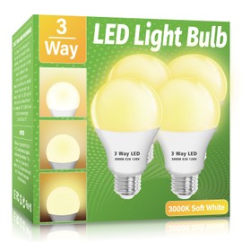 3 Way LED Light Bulbs 4 Pack, 3 Way Light Bulbs 30 70 100 Soft White 3000K,E26 Medium Base A19 Three Way Light Bulb, Indoor 3way Bulb for Reading