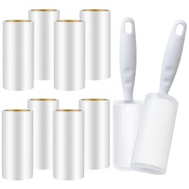 Qinsky Fusselrolle,2 PCS Fusselgriff+10 PCS Selbstreinigende Fusselrolle Kleiderrolle Extra Klebriger Fusselentferner Fusselbürste für Kleidung Teppich Sofa Autositze Möbel