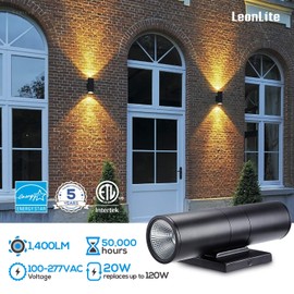 LEONLITE Integrated LED Cylinder Up Down Wall Light, 20W 1400lm, 100-277V Modern Outdoor Porch Light, Wet Location Wall Sconce, 3000K Warm White, Door Way, Corridor, Pack of 2