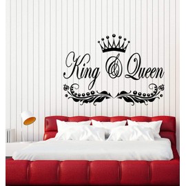 Large Vinyl Wall Decal Lettering Crown for King and Queen Bedroom Decor Stickers Mural (g3461) Black