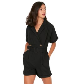 Trendyol Women's Regular Fit Cache-Coeur Woven Jumpsuit Overall, Black, black
