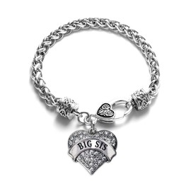 Inspired Silver - Big Sis - Silver Braided Bracelet for Women - Pave Heart Charm Bracelet Jewelry Gift with Cubic Zirconia - Women's Charm Bracelet with Lobster Claw Clasp