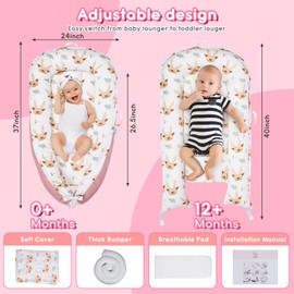 CUTE CUDDLES Baby Lounger Infant Lounger for New Born 0-36 Months, Portable Lightweight Soft Memory Foam Co Sleeping Baby Bed Comfortable Cooling Soft Breathable Baby Lounger Pillow (Pink Deer)