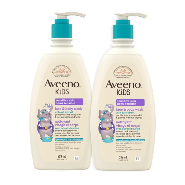 Aveeno Kids Sensitive Skin Face & Body Wash, 36 Fl. Oz, Pack of 2