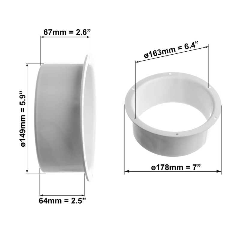 150mm / 6 Inch Straight Duct Connector - Wall Flange