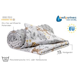 Medi Partners Baby Blanket, 100% Cotton, 75 x 100 cm, Double-Sided Multifunctional Plush Blanket for Pushchairs, Soft, Fluffy, Deer with Grey Plush
