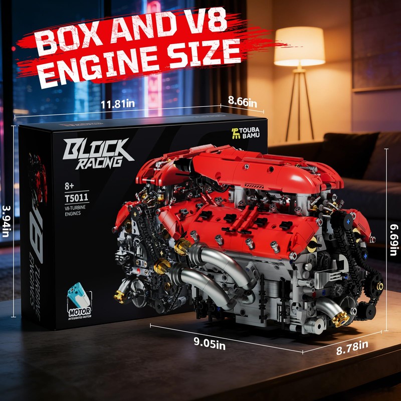 DOLIVE V8 Engine Model Kits that Runs, 1370PCS 8-Cylinder Engine