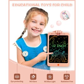 Toys for 3-6 Years Old Girls Boys, LOCVMIKY LCD Writing Tablet 12 Inch Colorful Doodle Board, Electronic Drawing Tablet for Kids Drawing Pads, Kids Travel Games Activity Learning Toys (Pink)