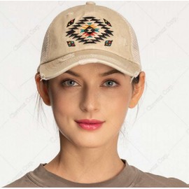 C.C Ponycap Messy High Bun Ponytail Gorra de béisbol ajustable de malla, Luna azul azteca, Talla única