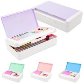 Pencil Box for Office Supplies Storage Organizer Box,Double Layer Large Capacity Pencil Boxes,Plastic Crayon Box with Snap-tight Lid,Stackable Storage Box for Gel Pen Pencil Case Organizer-Pale Purple