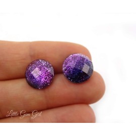 8mm or 12mm Purple to Black Glitter Ombre Stud Earrings with Titanium or Stainless Steel Posts, Hypoallergenic, Nickel Free