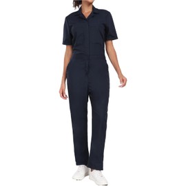 Ubon Women's Short Sleeve Coverall, Lightweight Work Jumpsuit with Multi Pockets, Black, X-Large