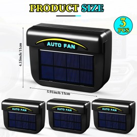 Tujoe 3 Pcs Solar Powered Car Ventilator Vehicle Exhaust Fan Window Automobile Cool Cooler Ventilation System Radiator for Windshield Air Circulation