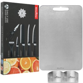BirkenStar Kitchen Knives Sets, With Titanium Cutting Board, 9 Pcs Set, Knife Set with Cutting Board, Stainless Steel Knife Sets, Chef, Cleaver, Scissor, Pairing, Bread knives, Peeler, Finger Guards