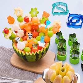 28 Pcs Sandwich Cutter and Sealer Set, Bread Decruster Maker with Animal Food Picks,Vegetable Fruit Cookie Cutters Heart Star Train Bear Dino Dolphin Shapes Cutters DIY Cookie Stamps Mold (28 Pcs)