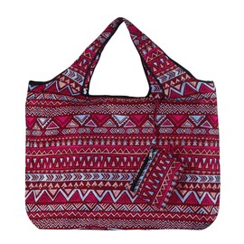 ECO CHIC Foldable Reusable Large Recycled Grocery Bags Lightweight Shopping Tote Bags with Storage Pouch (Aztec Pattern)