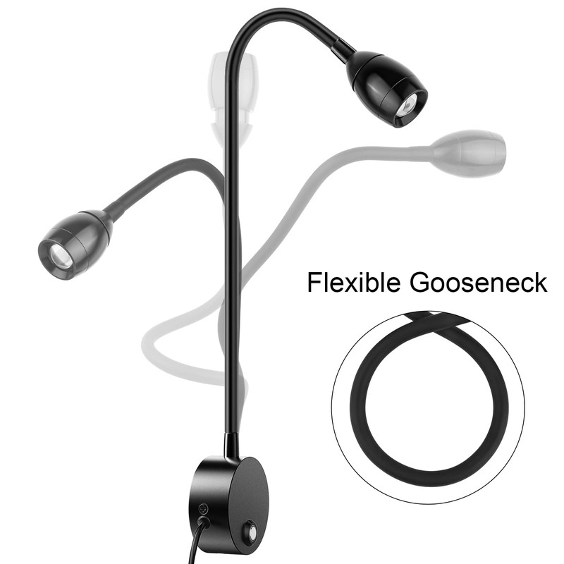 Wall Mounted LED Reading Light with 15" Flexible Gooseneck, Focused