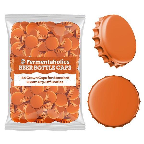 Fermentaholics Orange Beer Bottle Caps - 144 Count Oxygen Absorbing