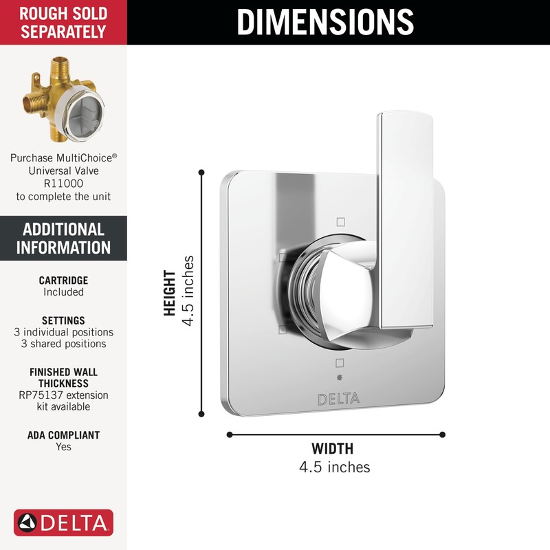 Delta Faucet Velum Chrome 6-Setting Diverter Trim Kit, Diverter Valve