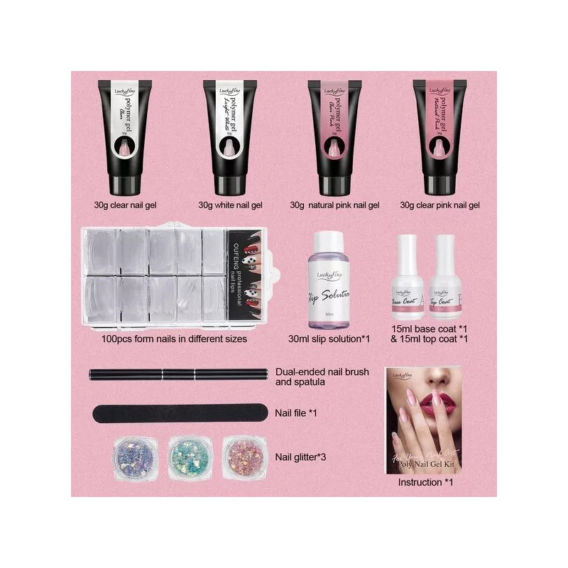 Luckyfine 4 PCS Poly Nail Gel Extension Kits for Starter